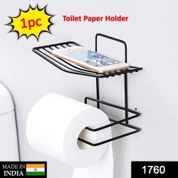 1760-iron-black-coated-self-adhesive-wall-mounted-tissue-toilet-paper-holder