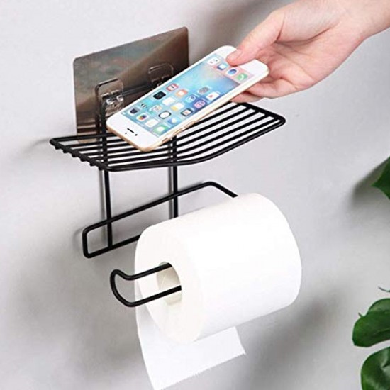 1760-iron-black-coated-self-adhesive-wall-mounted-tissue-toilet-paper-holder