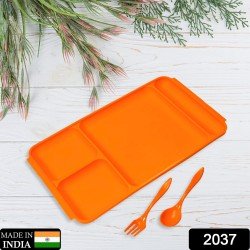 2037-4compartment-dish-with-spoon-and-fork2-dish-set-with-1spoon-and-1fork-dinner-plate-plastic-compartment-plate-pav-bhaji-plate-4-compartments-divided-plastic-food-plate