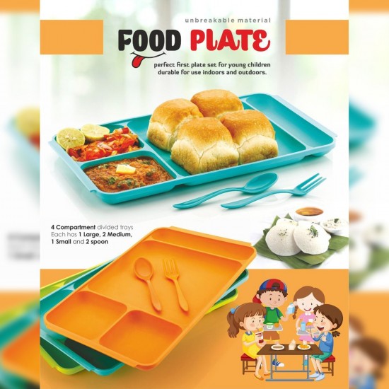 2037-4compartment-dish-with-spoon-and-fork2-dish-set-with-1spoon-and-1fork-dinner-plate-plastic-compartment-plate-pav-bhaji-plate-4-compartments-divided-plastic-food-plate