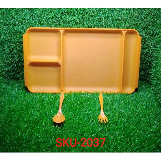 2037-4compartment-dish-with-spoon-and-fork2-dish-set-with-1spoon-and-1fork-dinner-plate-plastic-compartment-plate-pav-bhaji-plate-4-compartments-divided-plastic-food-plate